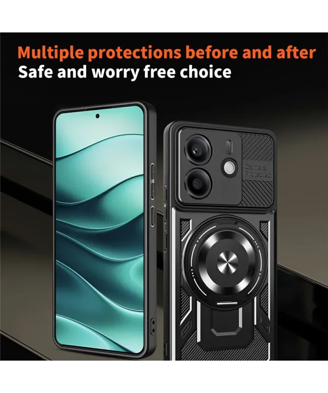 Coque Xiaomi Redmi Note 14 4G Robuste avec Anneau et Cache Objectif