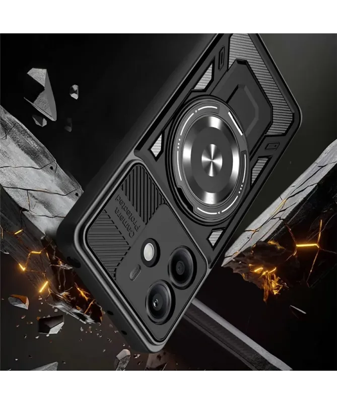 Coque Xiaomi Redmi Note 14 4G Robuste avec Anneau et Cache Objectif