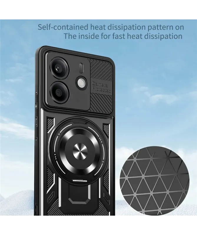 Coque Xiaomi Redmi Note 14 4G Robuste avec Anneau et Cache Objectif