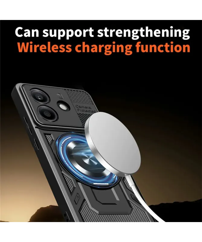 Coque Xiaomi Redmi Note 14 4G Robuste avec Anneau et Cache Objectif