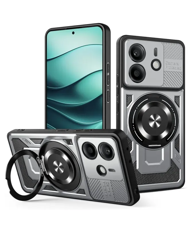 Coque Xiaomi Redmi Note 14 4G Robuste avec Anneau et Cache Objectif