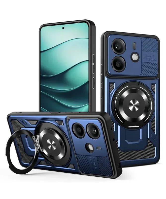 Coque Xiaomi Redmi Note 14 4G Robuste avec Anneau et Cache Objectif