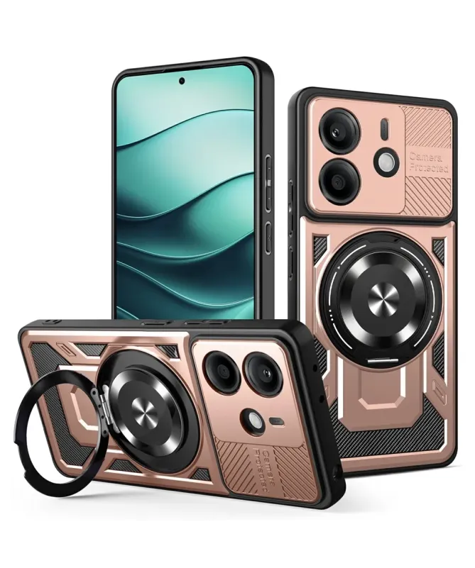 Coque Xiaomi Redmi Note 14 4G Robuste avec Anneau et Cache Objectif