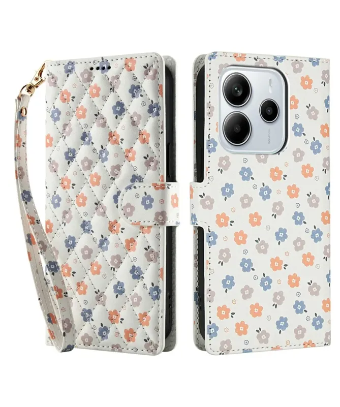 Housse Xiaomi Redmi Note 14 4G Matelassée et Petites Fleurs