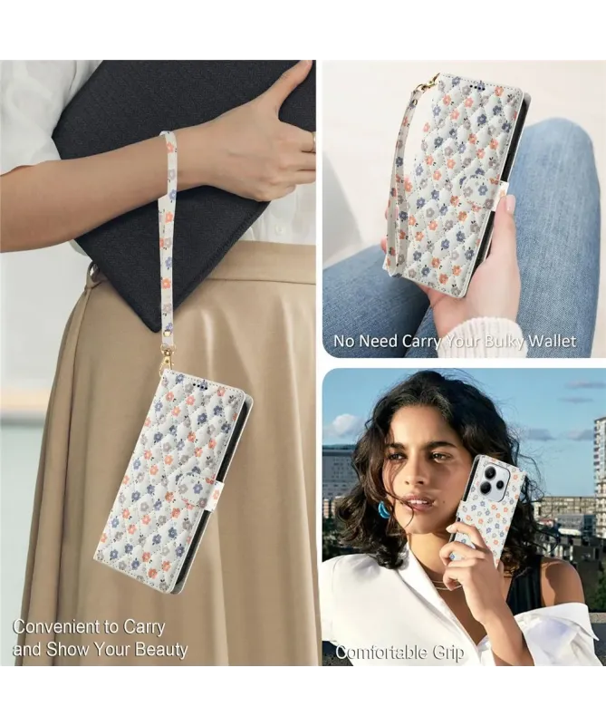 Housse Xiaomi Redmi Note 14 4G Matelassée et Petites Fleurs