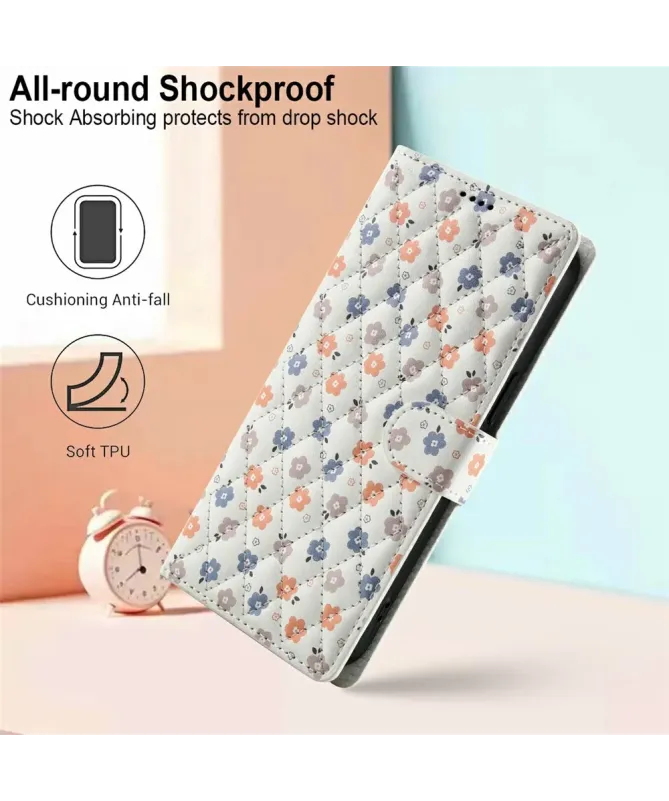 Housse Xiaomi Redmi Note 14 4G Matelassée et Petites Fleurs