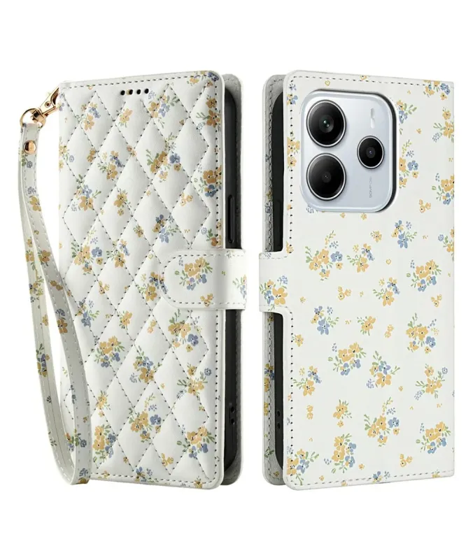 Housse Xiaomi Redmi Note 14 4G Matelassée et Fleurs Jaunes