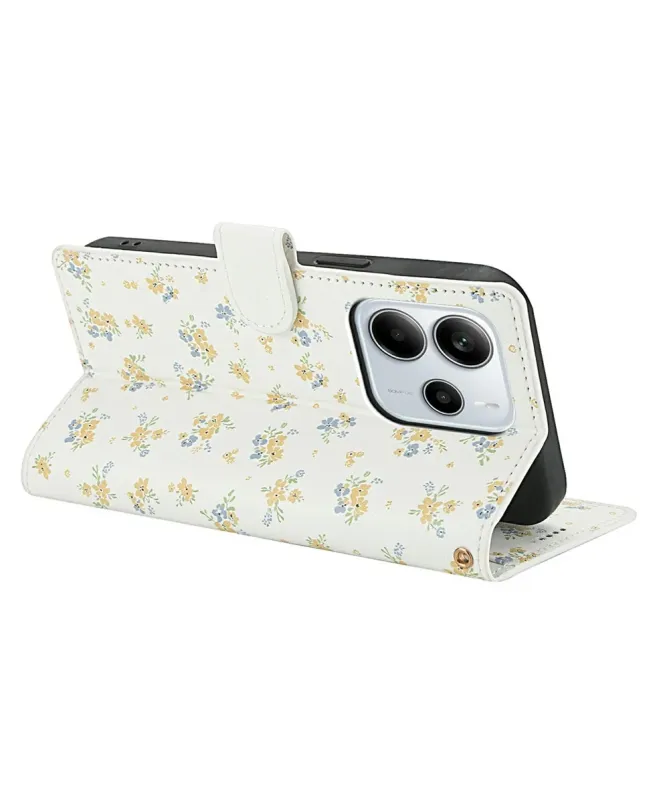 Housse Xiaomi Redmi Note 14 4G Matelassée et Fleurs Jaunes