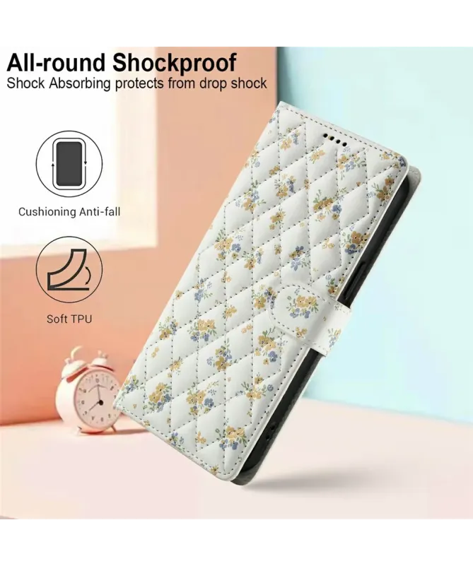 Housse Xiaomi Redmi Note 14 4G Matelassée et Fleurs Jaunes