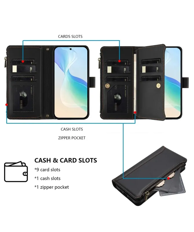 Housse Samsung Galaxy S24 / S25 Portefeuille 9 Cartes et Zip