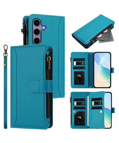 Housse Samsung Galaxy S24 / S25 Portefeuille 9 Cartes et Zip Bleu clair - photo 20