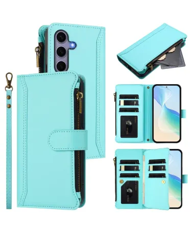 Housse Samsung Galaxy S24 / S25 Portefeuille 9 Cartes et Zip Cyan - photo 26