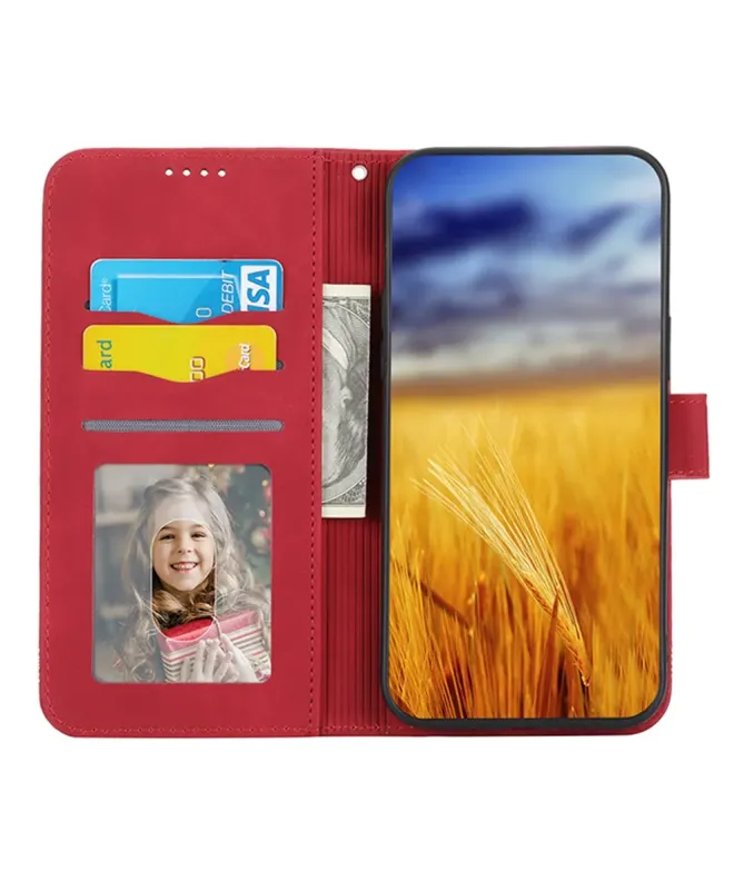 Housse Xiaomi Redmi 10C portefeuille texture lignes dragonne