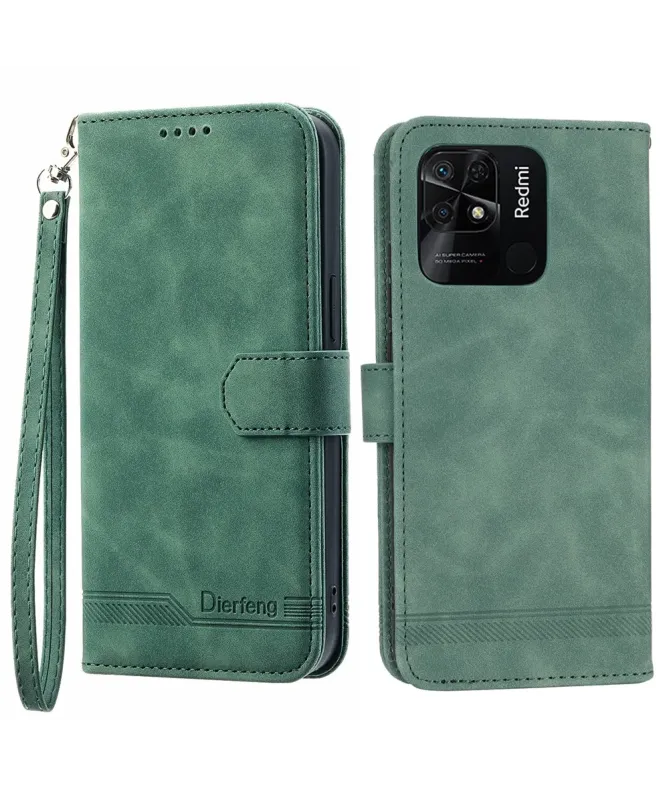Housse Xiaomi Redmi 10C portefeuille texture lignes dragonne