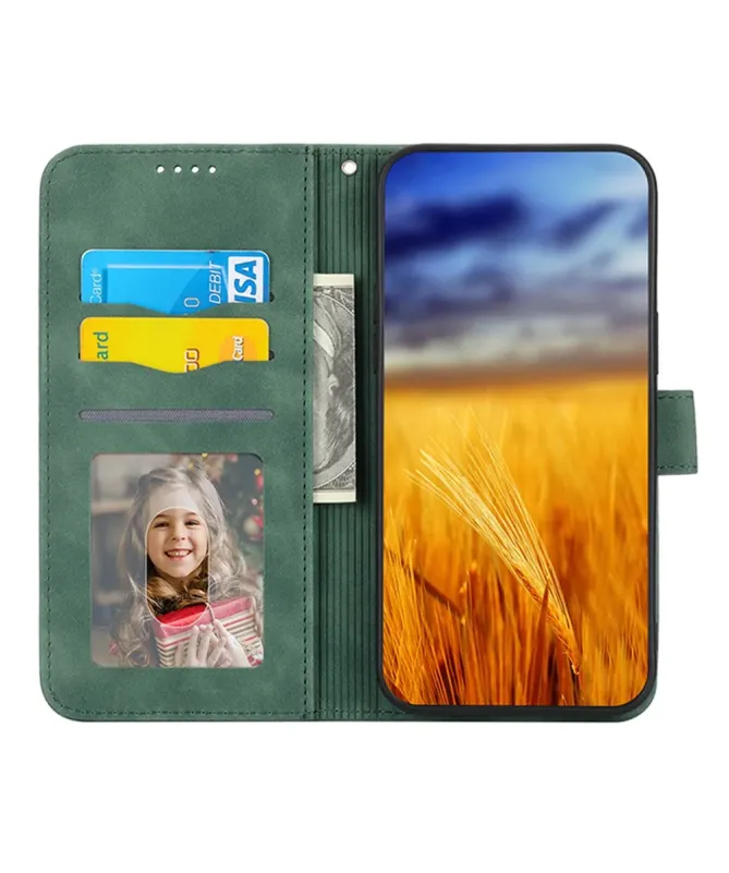 Housse Xiaomi Redmi 10C portefeuille texture lignes dragonne