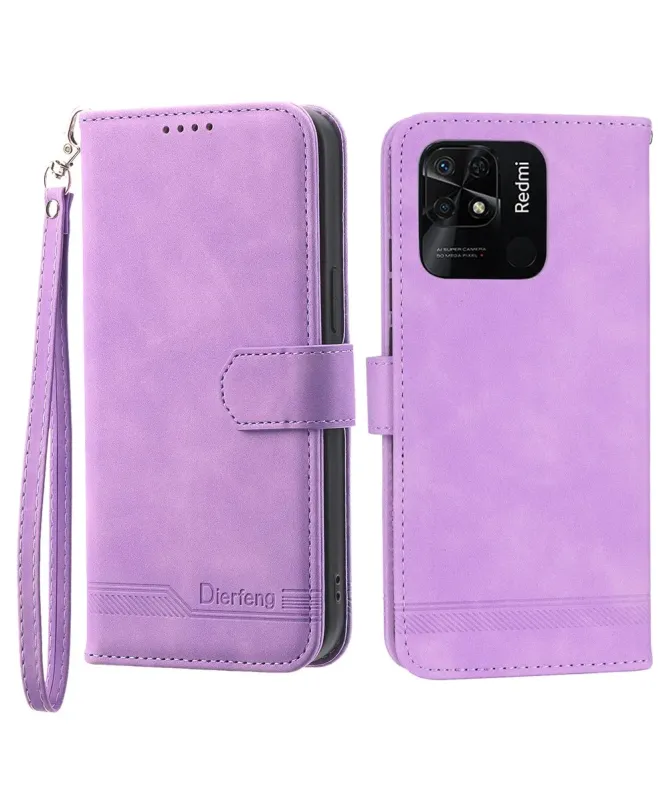 Housse Xiaomi Redmi 10C portefeuille texture lignes dragonne