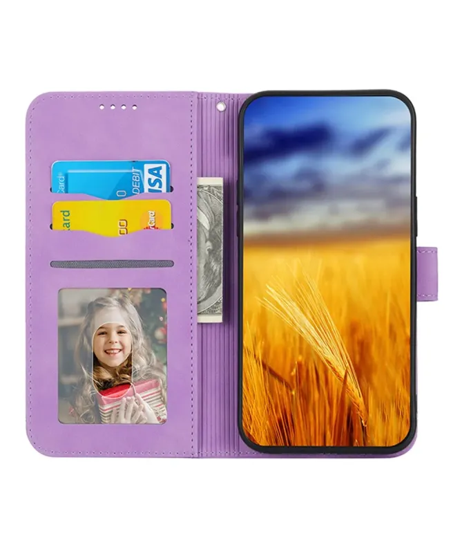 Housse Xiaomi Redmi 10C portefeuille texture lignes dragonne