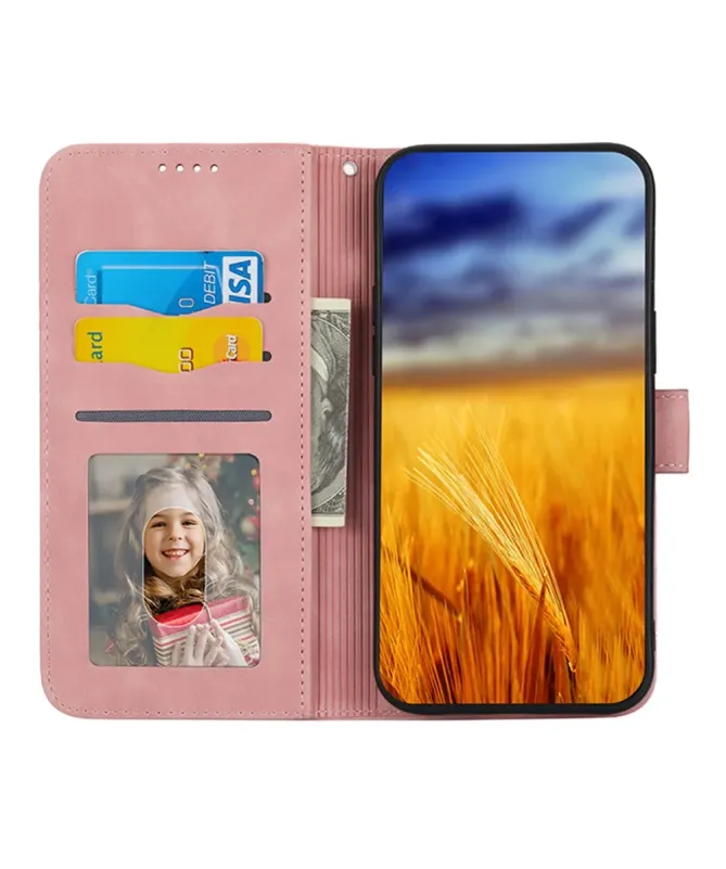 Housse Xiaomi Redmi 10C portefeuille texture lignes dragonne