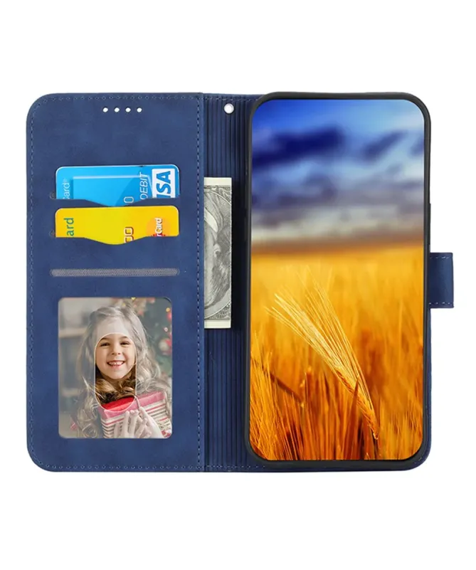 Housse Xiaomi Redmi 10C portefeuille texture lignes dragonne