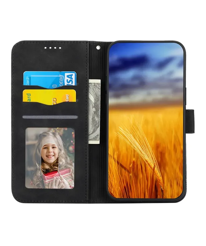 Housse Xiaomi Redmi 10C portefeuille texture lignes dragonne