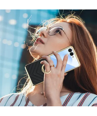 Coque Samsung Galaxy Z Flip 7 Luxe Anneau Doré
