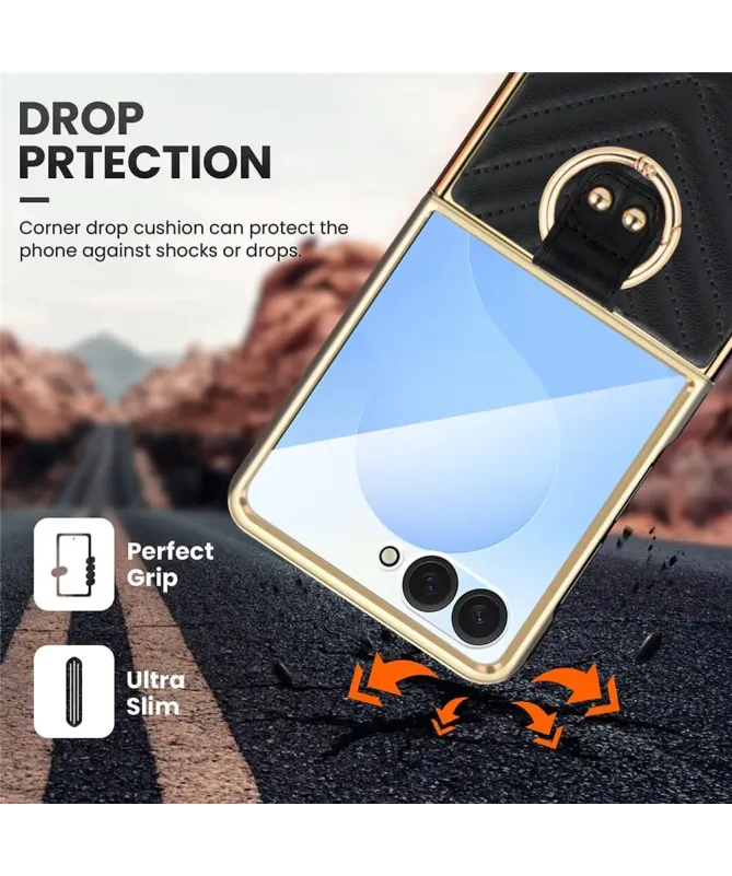 Coque Samsung Galaxy Z Flip 7 Luxe Anneau Doré