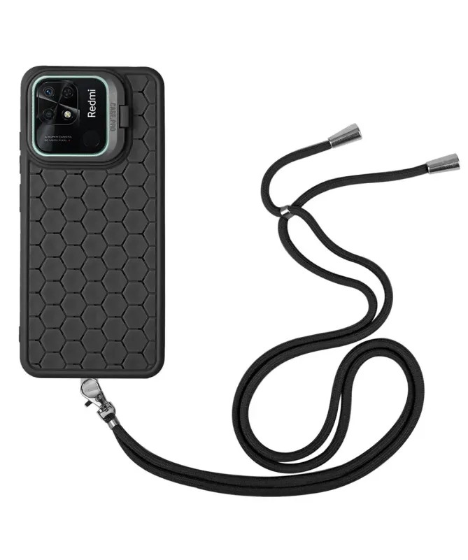 Coque Xiaomi Redmi 10C nid d'abeille avec cordon et support