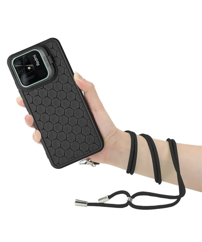 Coque Xiaomi Redmi 10C nid d'abeille avec cordon et support
