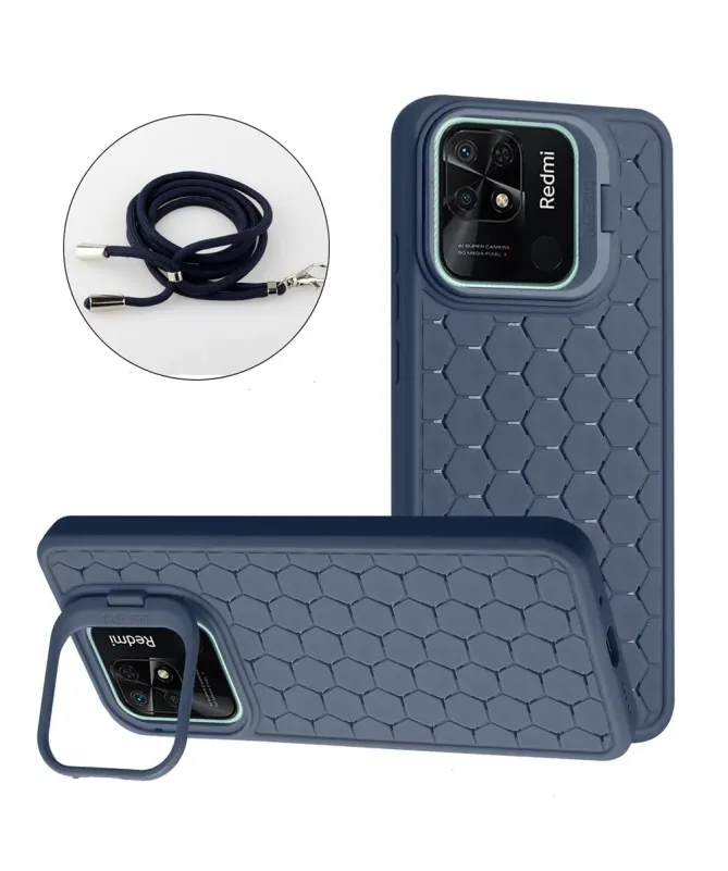 Coque Xiaomi Redmi 10C nid d'abeille avec cordon et support