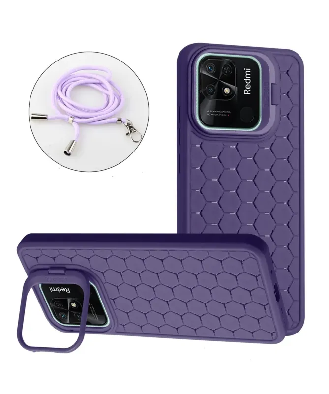Coque Xiaomi Redmi 10C nid d'abeille avec cordon et support