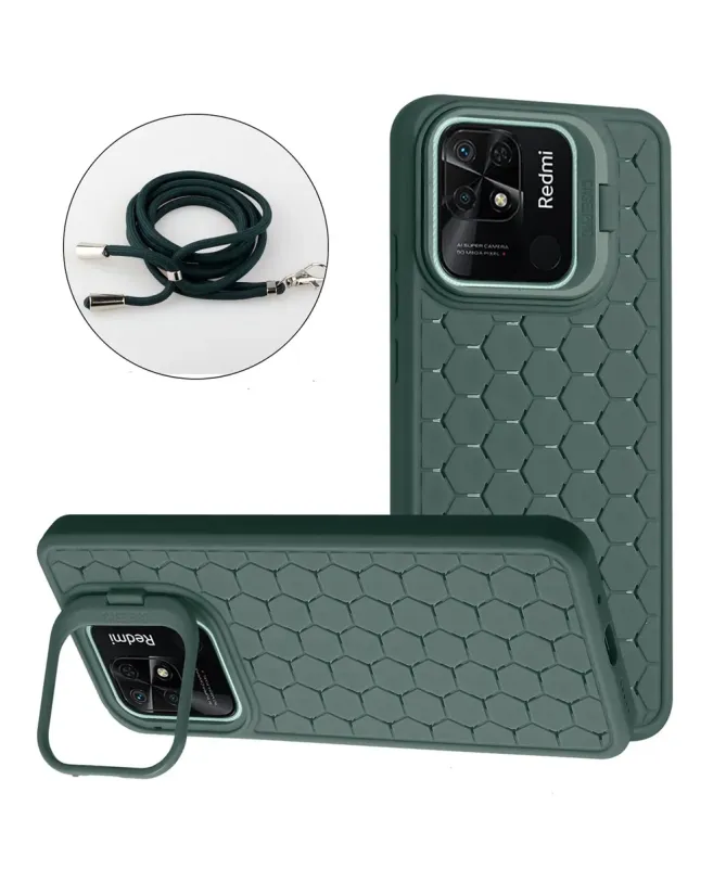 Coque Xiaomi Redmi 10C nid d'abeille avec cordon et support