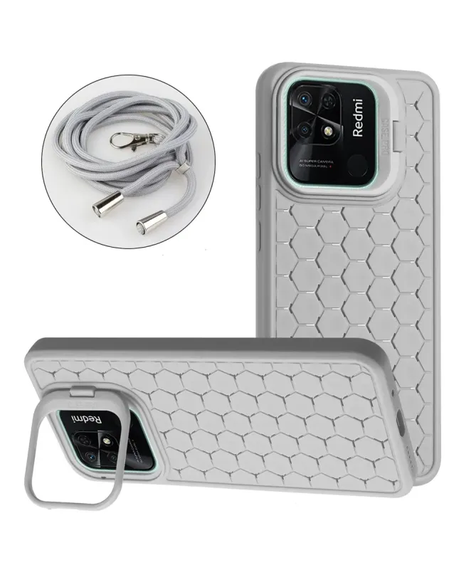 Coque Xiaomi Redmi 10C nid d'abeille avec cordon et support