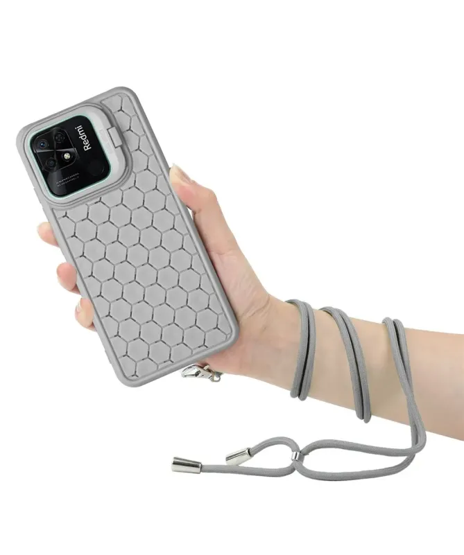 Coque Xiaomi Redmi 10C nid d'abeille avec cordon et support
