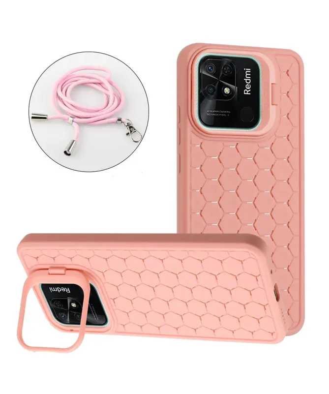 Coque Xiaomi Redmi 10C nid d'abeille avec cordon et support