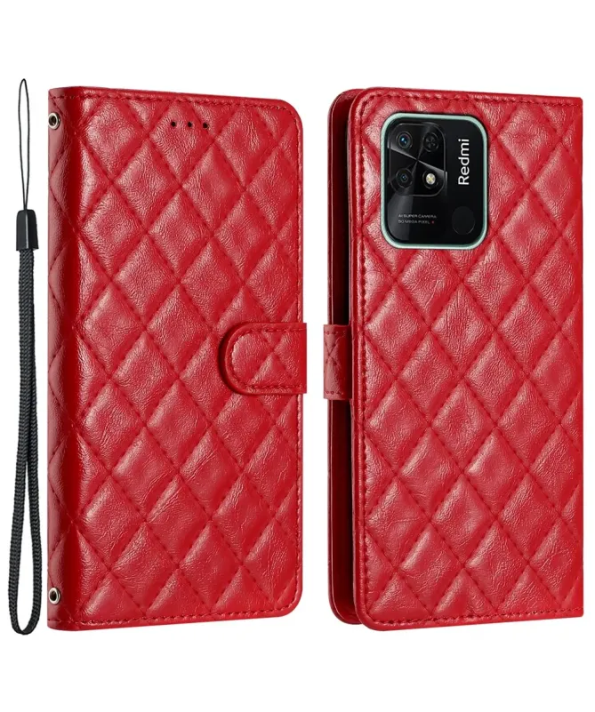 Housse Xiaomi Redmi 10C matelassée portefeuille avec lanière