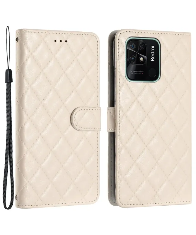 Housse Xiaomi Redmi 10C matelassée portefeuille avec lanière