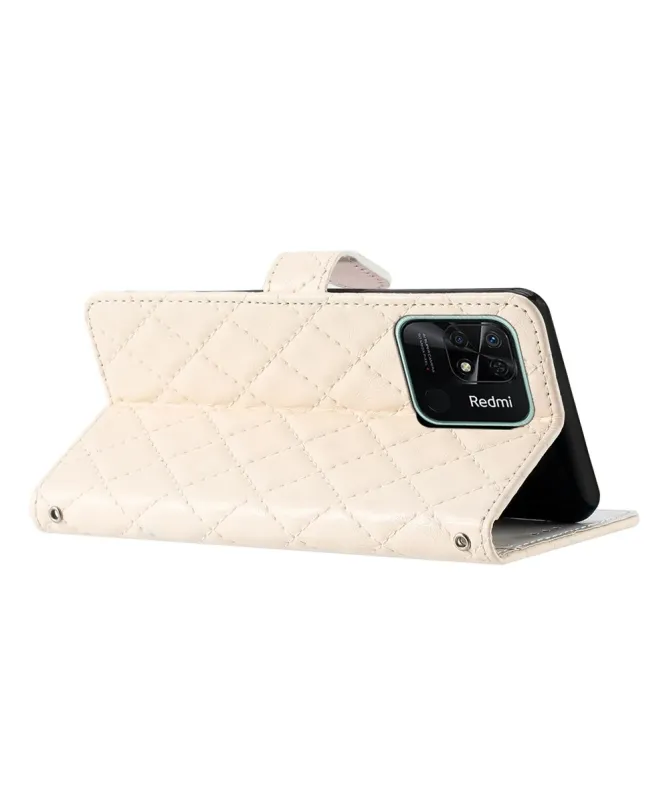 Housse Xiaomi Redmi 10C matelassée portefeuille avec lanière