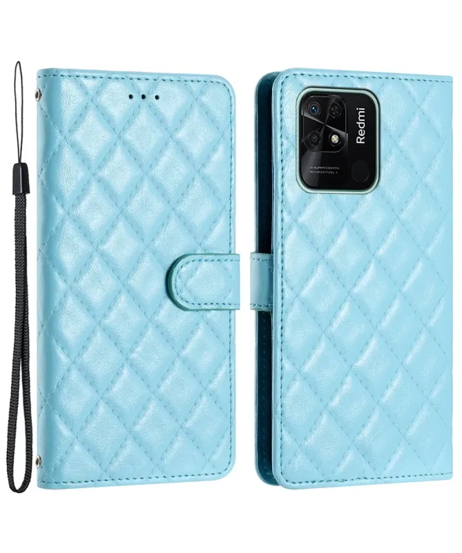 Housse Xiaomi Redmi 10C matelassée portefeuille avec lanière