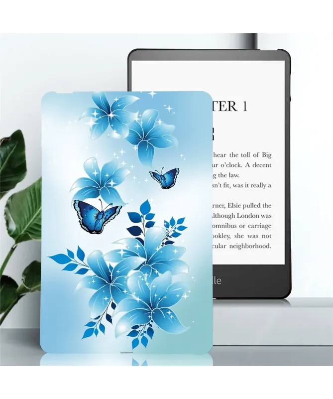 Coque Kindle Paperwhite (2024) Papillons Bleus Scintillants