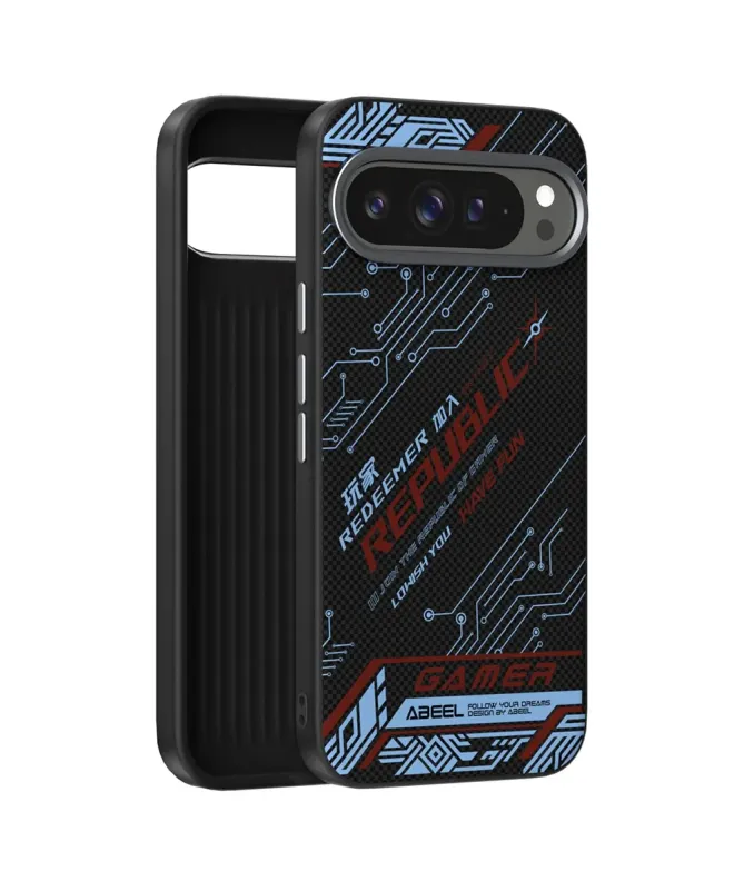 Coque Google Pixel 10 Pro XL Design Circuit Bleu et Rouge - photo 2