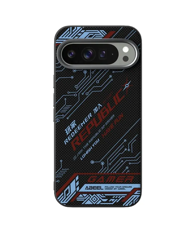 Coque Google Pixel 10 Pro XL Design Circuit Bleu et Rouge