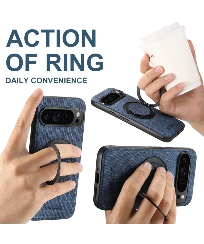 Coque Google Pixel 10 Pro XL Texture Jeans avec Anneau Magnétique