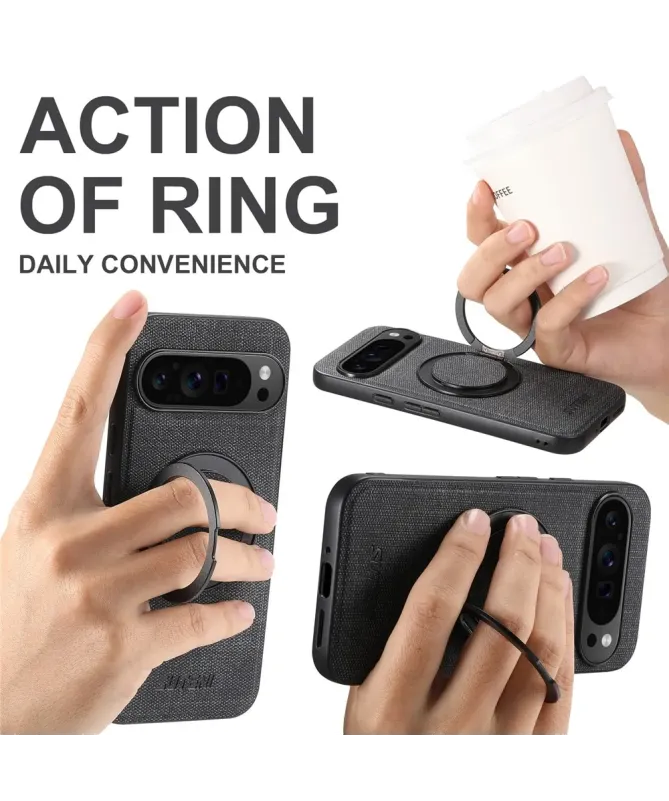 Coque Google Pixel 10 Pro XL Texture Jeans avec Anneau Magnétique