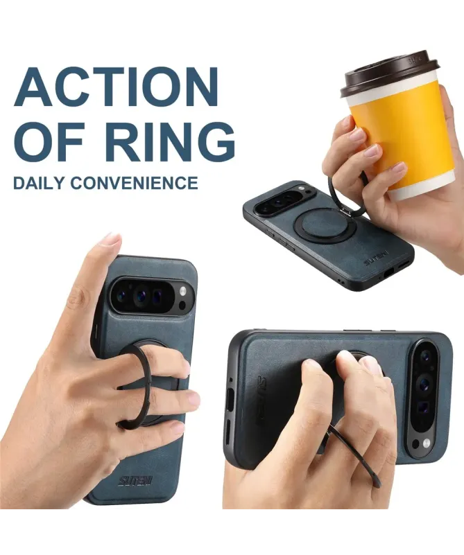 Coque Google Pixel 10 Pro XL Effet Cuir Ciré avec Anneau