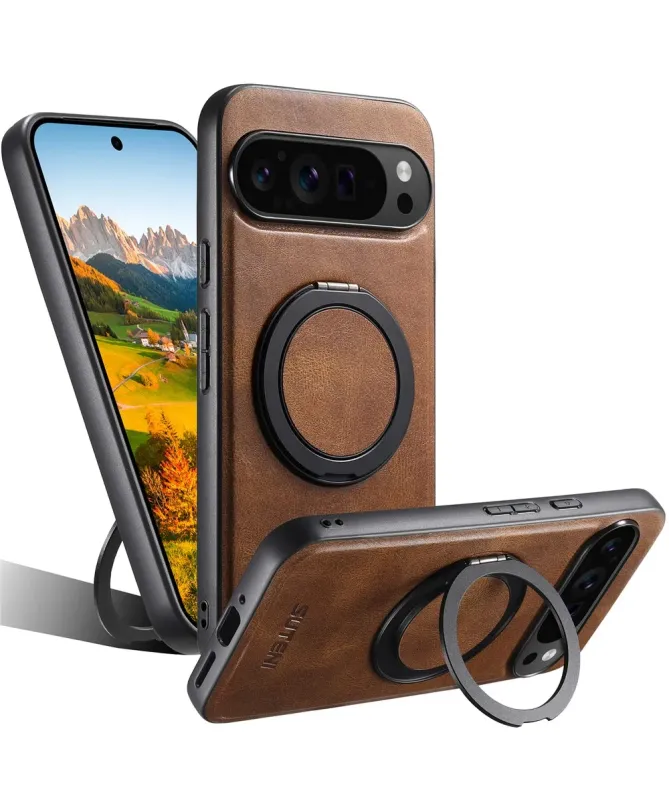 Coque Google Pixel 10 Pro XL Effet Cuir Ciré avec Anneau
