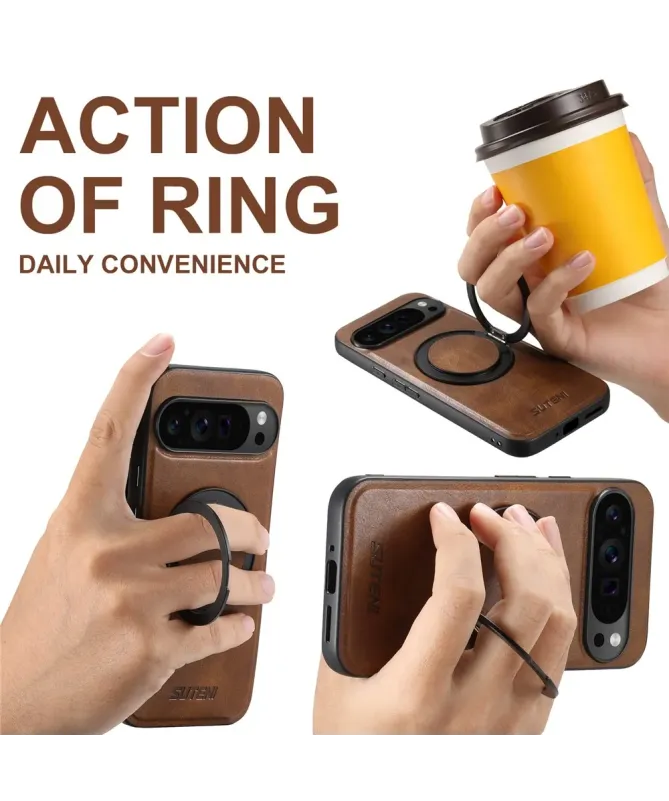 Coque Google Pixel 10 Pro XL Effet Cuir Ciré avec Anneau