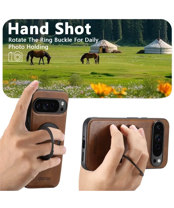 Coque Google Pixel 10 Pro XL Effet Cuir Ciré avec Anneau