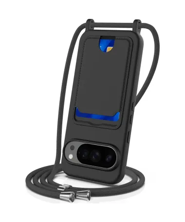 Coque Google Pixel 10 Pro XL Silicone Liquide à Cordon et Porte-carte