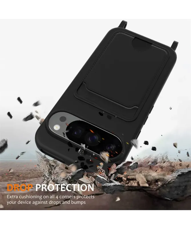 Coque Google Pixel 10 Pro XL Silicone Liquide à Cordon et Porte-carte