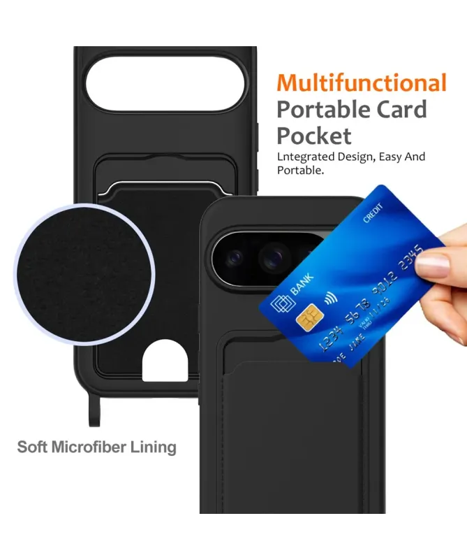 Coque Google Pixel 10 Pro XL Silicone Liquide à Cordon et Porte-carte